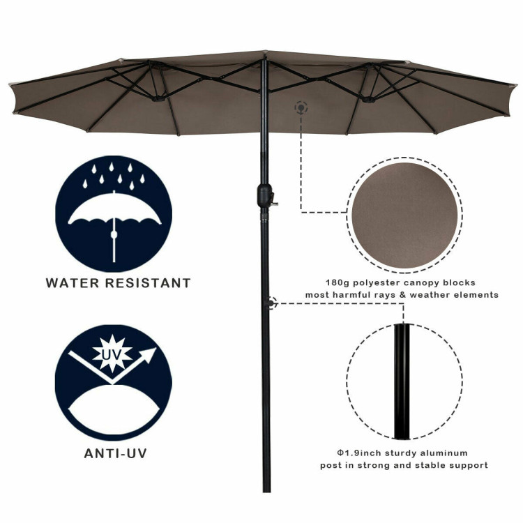 15 Feet Double-Sided Outdoor Patio Umbrella with Crank without Base-TanCostway Gallery View 8 of 10