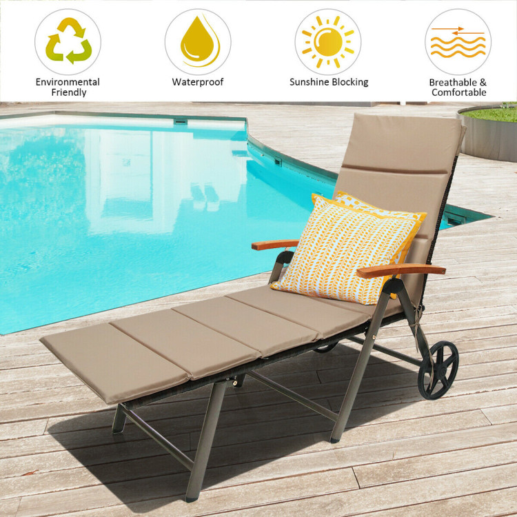 Foldable Wicker Outdoor Chaise Lounge Chair with Aluminum Frame - Gallery View 7 of 11