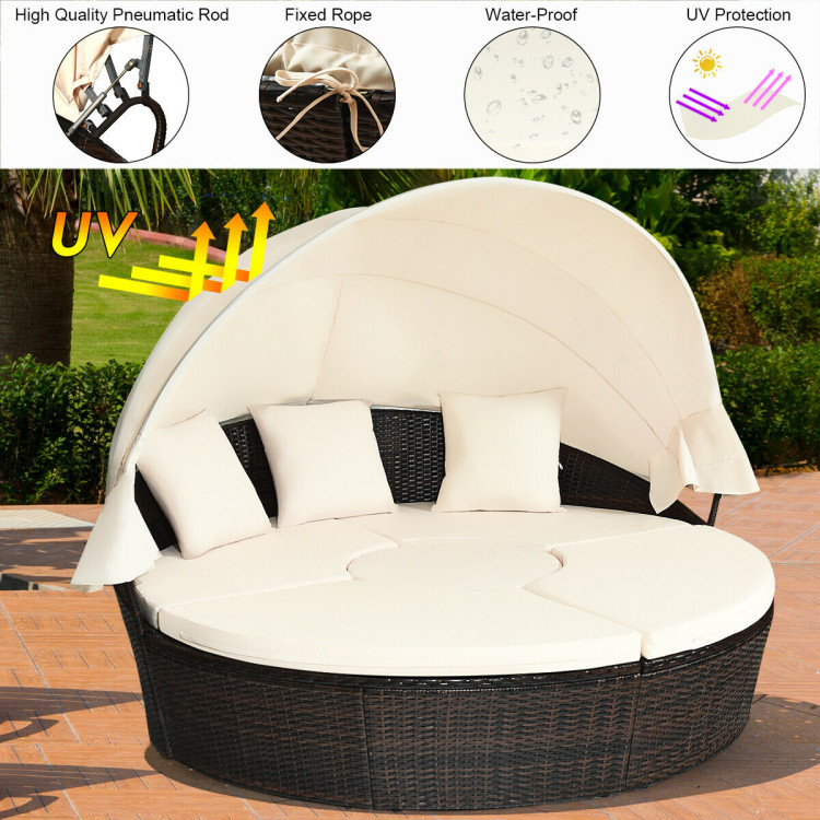 Patio Round Daybed Rattan Furniture Sets with CanopyCostway Gallery View 3 of 12