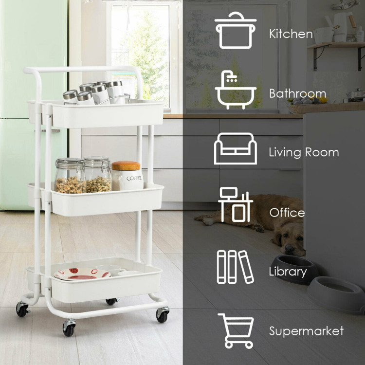 3-Tier Utility Cart with Steel Frame and Four Wheels - Costway