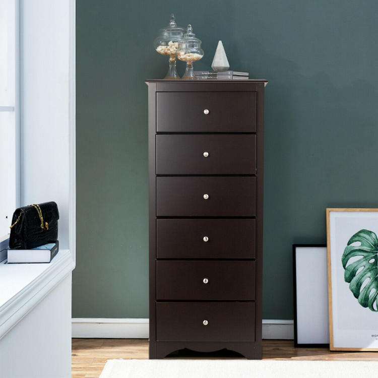 6 Drawers Chest Dresser Clothes Storage Bedroom Furniture Cabinet-BrownCostway Gallery View 7 of 12