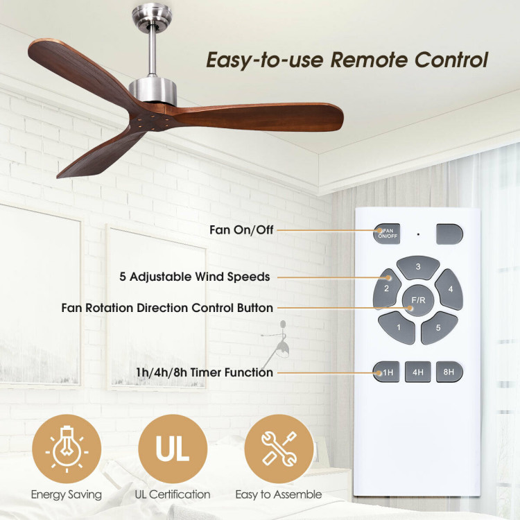 52 Inch Modern Brushed Nickel Finish Ceiling Fan with Remote ControlCostway Gallery View 11 of 12