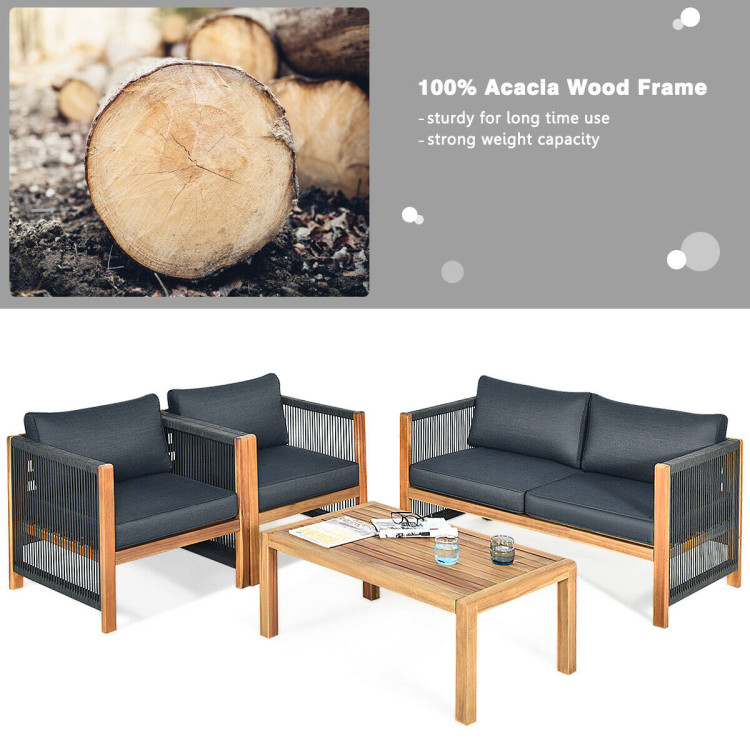 4pcs Acacia Wood Outdoor Patio Furniture SetCostway Gallery View 5 of 10