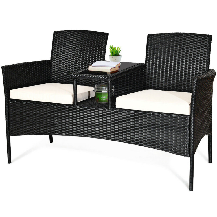 Patio Rattan Set Sofa Cushioned Loveseat Glass Table ChairsCostway Gallery View 10 of 12