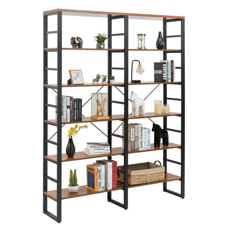 80 Inch Freestanding Industrial Double Wide 6-Shelf BookcaseCostway Gallery View 6 of 12