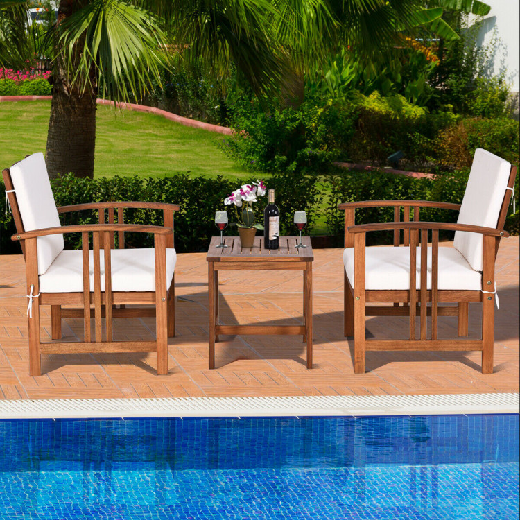 3PC Solid Wood Outdoor Patio Sofa Furniture Set-WhiteCostway Gallery View 8 of 13