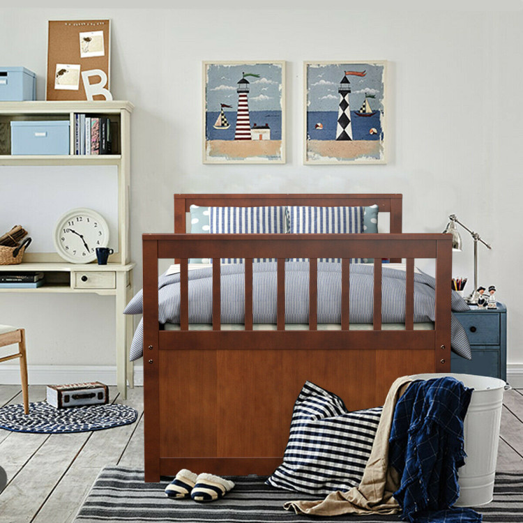 Twin Captain’s Bed with Trundle and 3 Storage Drawers-WalnutCostway Gallery View 6 of 12