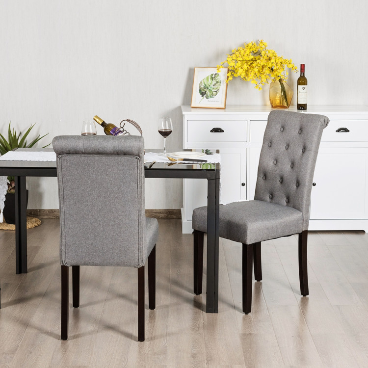 2 Pieces Tufted Dining Chair Set with Adjustable Anti-Slip Foot Pads-GrayCostway Gallery View 3 of 12