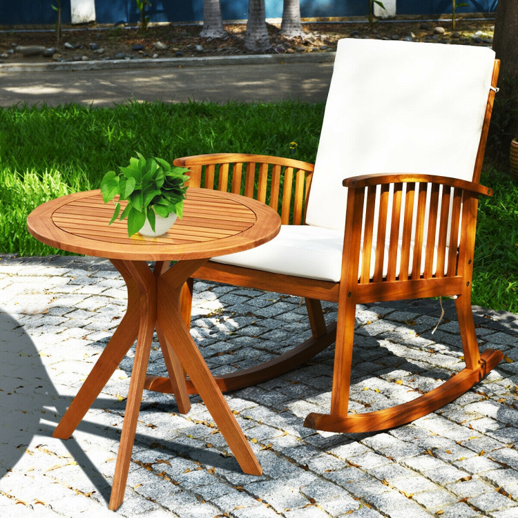 27 InchOutdoor Round Solid Wood Coffee Side Bistro TableCostway Gallery View 3 of 12