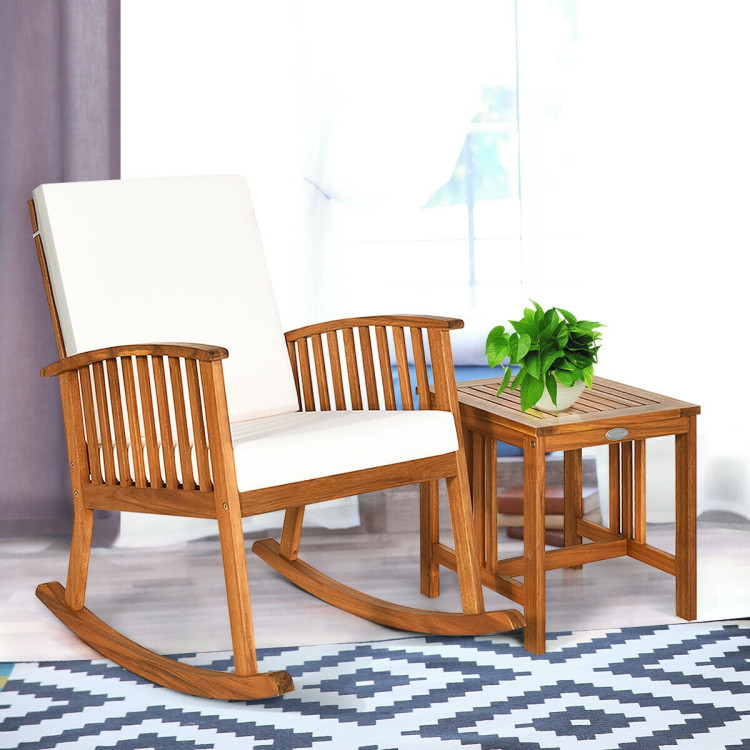2 Pieces Acacia Wood Patio Rocking Chair Table SetCostway Gallery View 7 of 12
