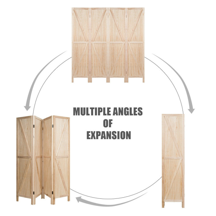 4 Panels Folding Wooden Room Divider-NaturalCostway Gallery View 11 of 12
