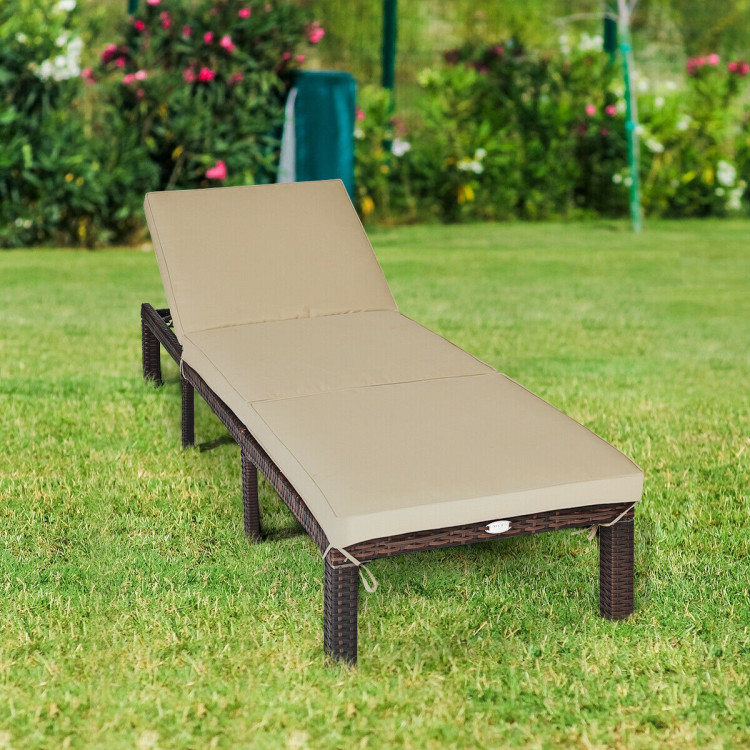 Outdoor Rattan Adjustable Cushioned ChaiseCostway Gallery View 7 of 12