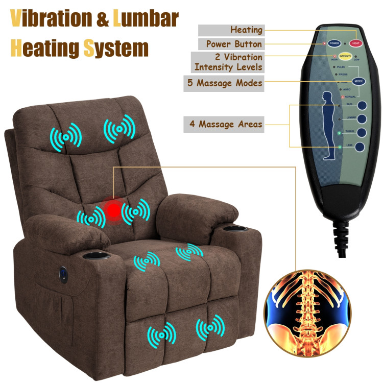 Electric Power Lift Recliner Massage Sofa-BrownCostway Gallery View 5 of 10