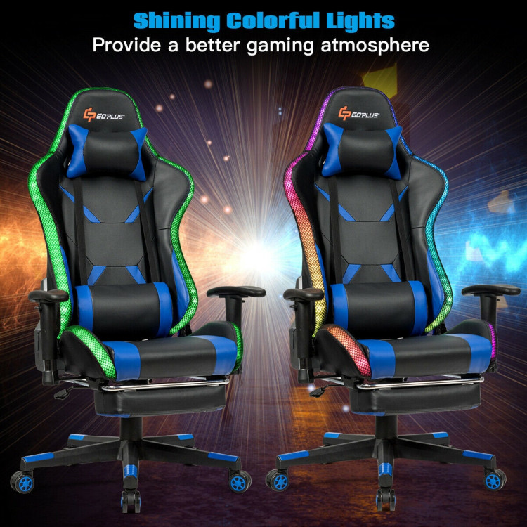 Massage Racing Gaming Chair  Chair with RGB LED Lights-BlueCostway Gallery View 6 of 10