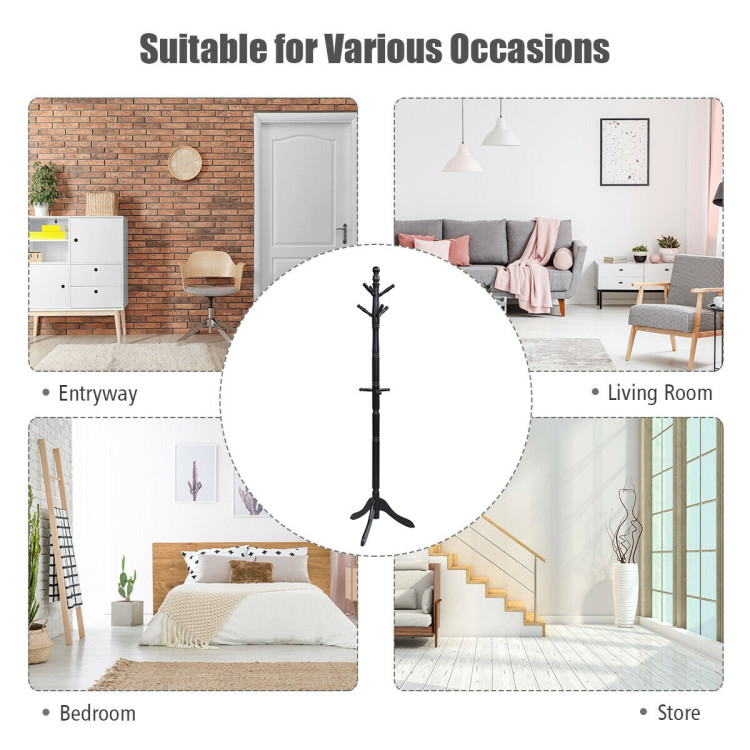 Entryway Height Adjustable Coat Stand with 9 Hooks-BlackCostway Gallery View 5 of 11