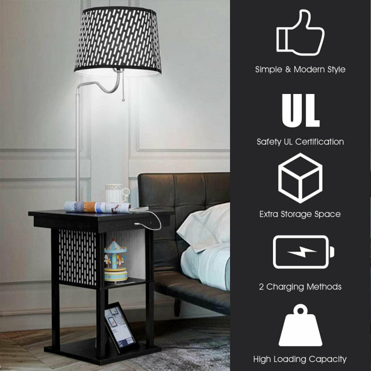 Floor Lamp Bedside Desk with USB Charging Ports ShelvesCostway Gallery View 10 of 11