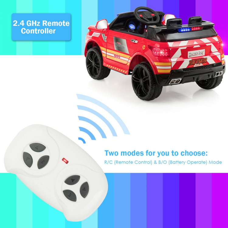 COSTWAY Elektro-Kinderauto 6V Feuerwehrauto, Kinderfahrzeug, mit Sirene,  Blaulicht, Hupe & Musik, für Kinder 3-8 Jahre