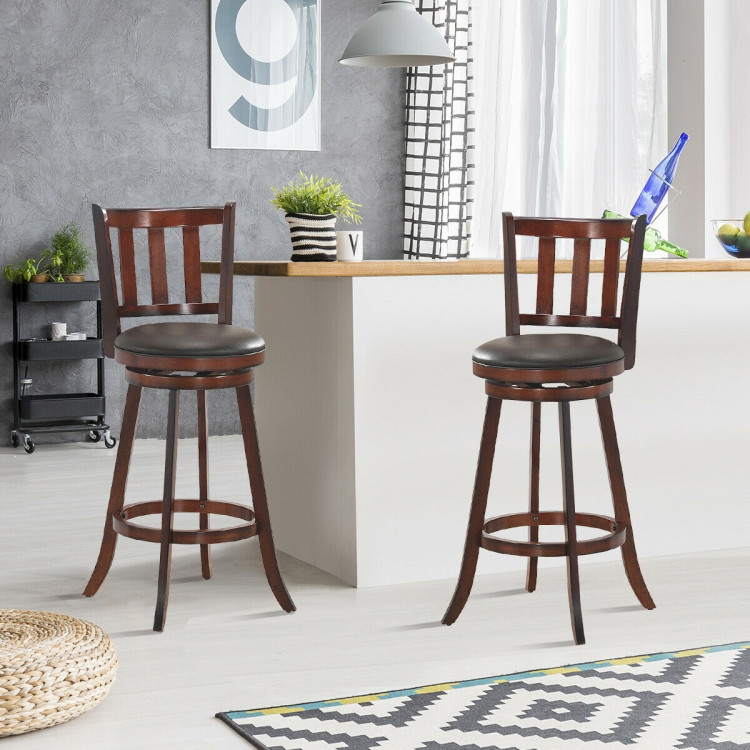 2 Pieces 360 Degree Swivel Wooden Counter Height Bar Stool Set with Cushioned Seat-31 inchesCostway Gallery View 3 of 10