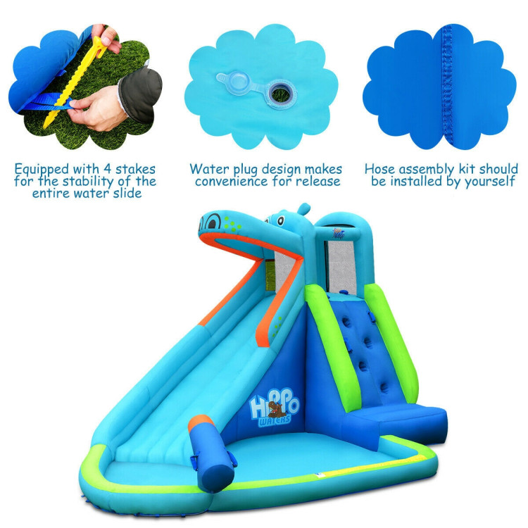 Hippo Inflatable Water Slide Bounce House with Air BlowerCostway Gallery View 5 of 13