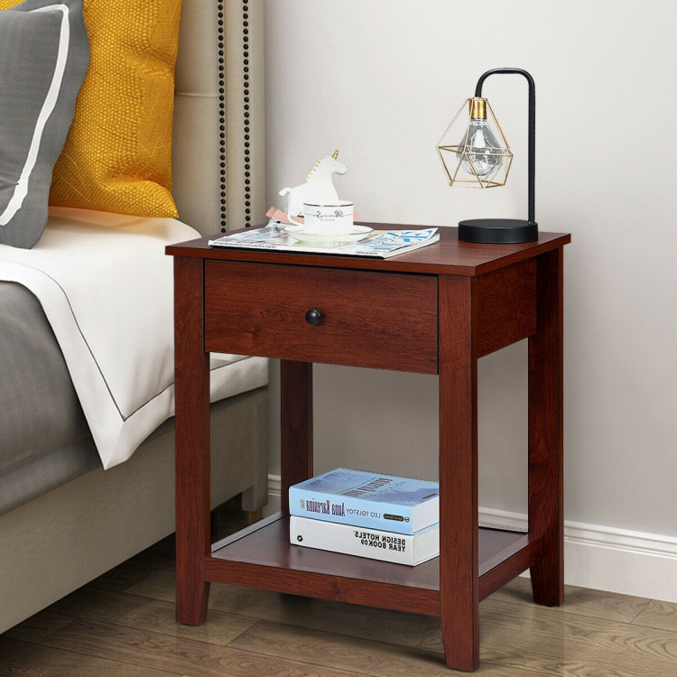 Set of 2 Nightstand with Storage Shelf and Pull HandleCostway Gallery View 7 of 12