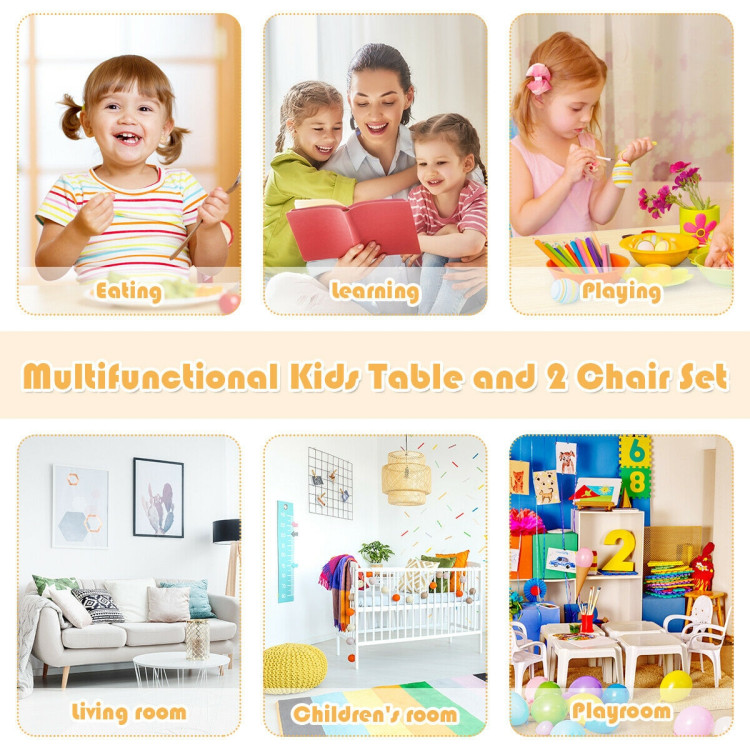 Kids Wooden Table and 2 Chairs Set-WhiteCostway Gallery View 11 of 12