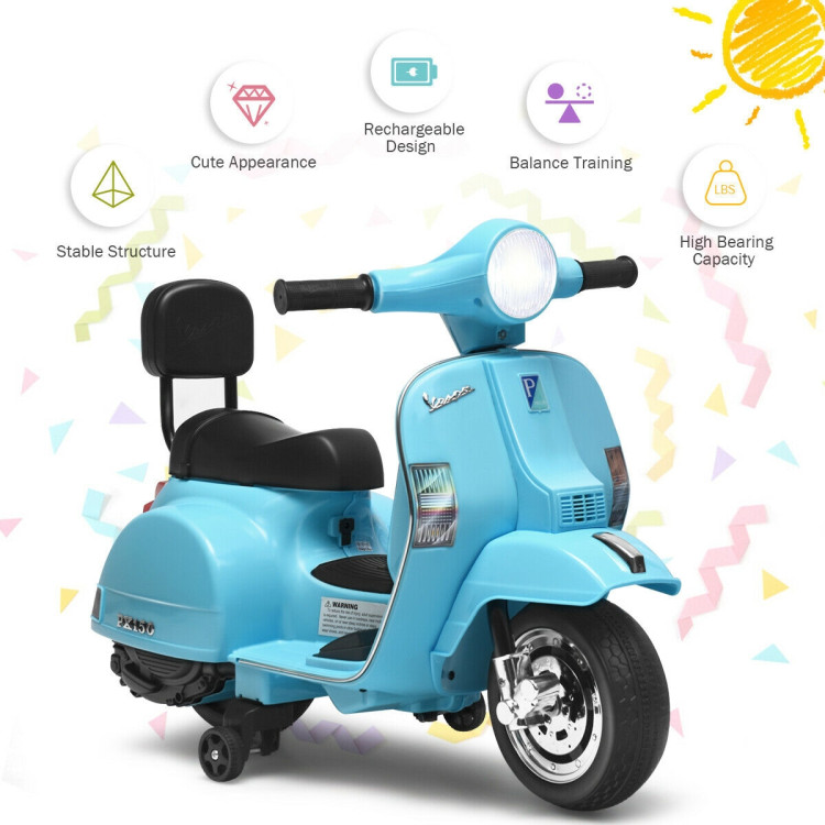 6V Kids Ride On Vespa Scooter Motorcycle for Toddler-Light BlueCostway Gallery View 6 of 12