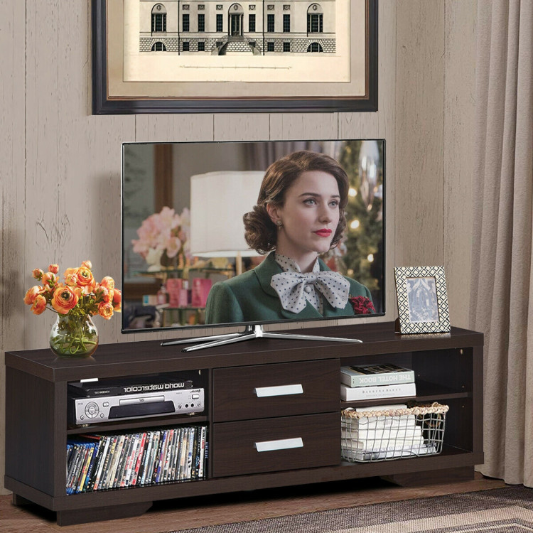 Modern TV Stand Entertainment Center with 2 Drawers and 4 Open ShelvesCostway Gallery View 2 of 12