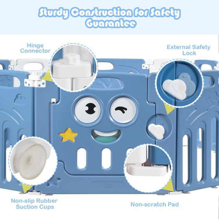 16-Panel Foldable Baby Playpen Kids Activity Centre-BlueCostway Gallery View 8 of 10