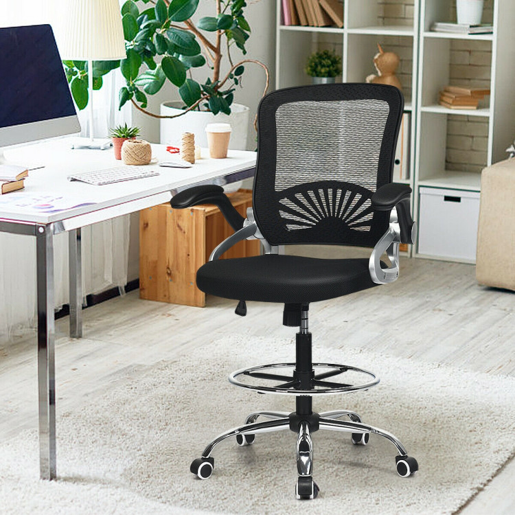 Adjustable Height Flip-Up Mesh Drafting Chair with Lumbar SupportCostway Gallery View 2 of 12