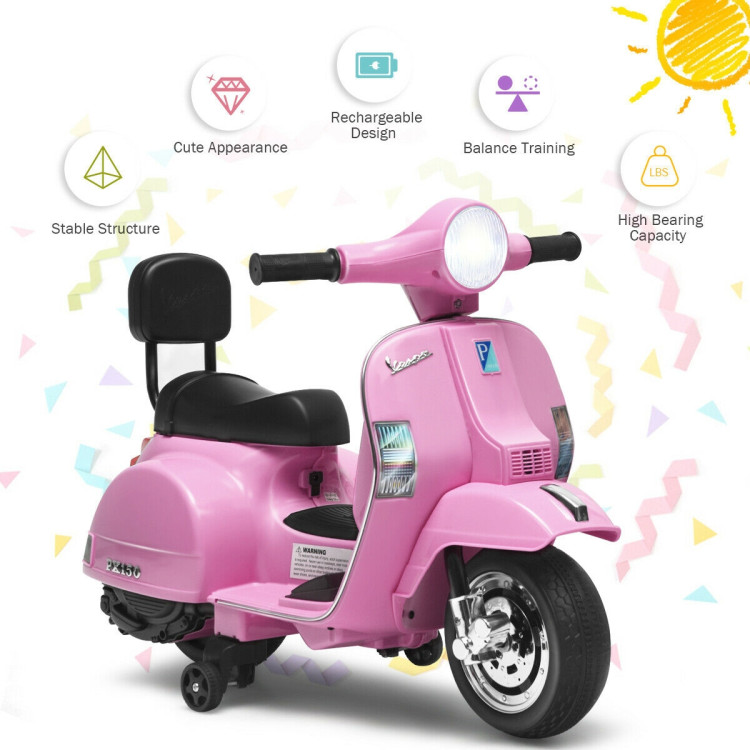 6V Kids Ride On Vespa Scooter Motorcycle for Toddler-PinkCostway Gallery View 5 of 12