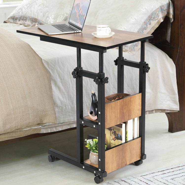 C-Shape Mobile Snack End Table with Storage ShelvesCostway Gallery View 6 of 12