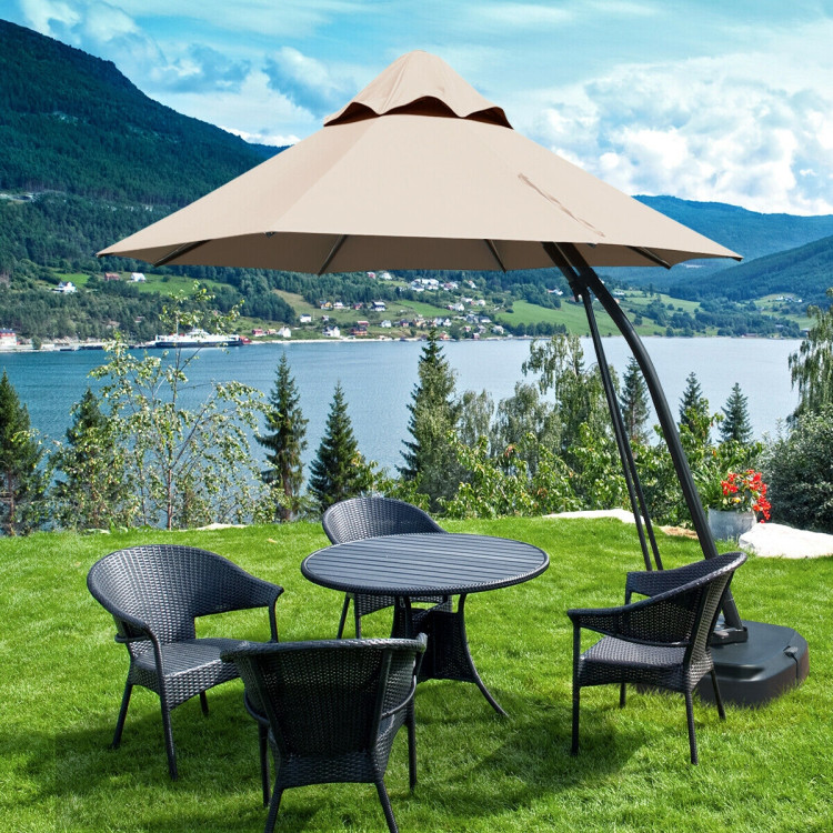 11 Feet Outdoor Cantilever Hanging Umbrella with Base and Wheels-TanCostway Gallery View 1 of 12