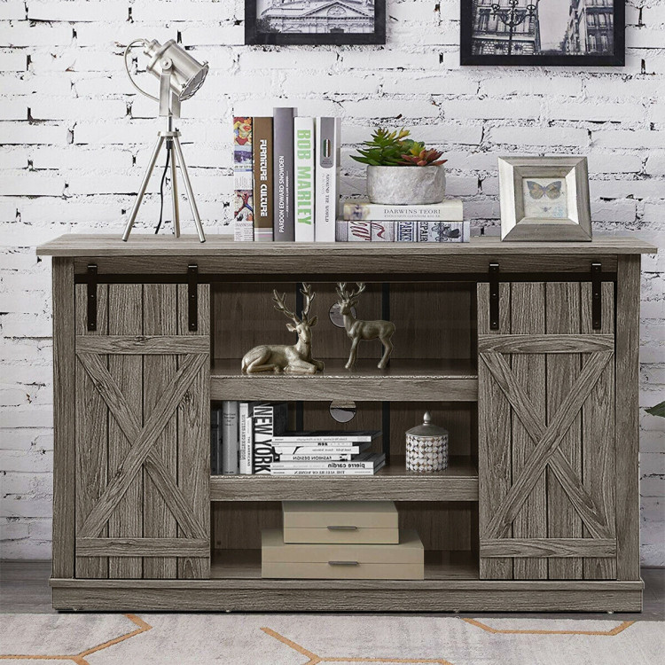 Sliding Barn TV Stand Console Table-GrayCostway Gallery View 2 of 11