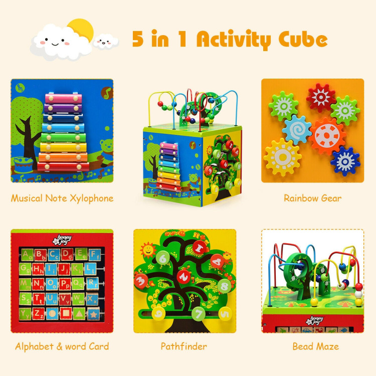 5-in-1 Wooden Activity Cube ToyCostway Gallery View 8 of 12