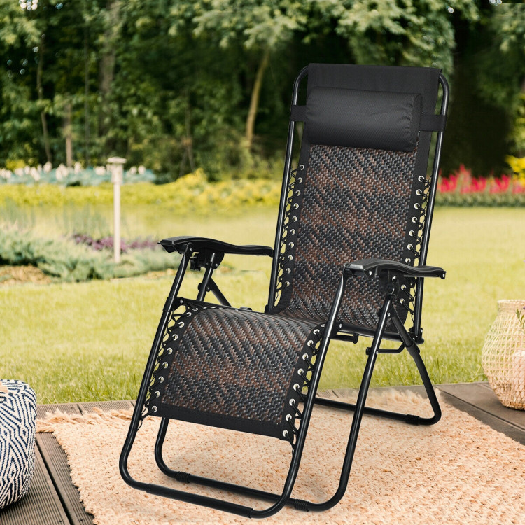 Folding Rattan Zero Gravity Lounge Chair with Removable Head Pillow-BrownCostway Gallery View 8 of 11