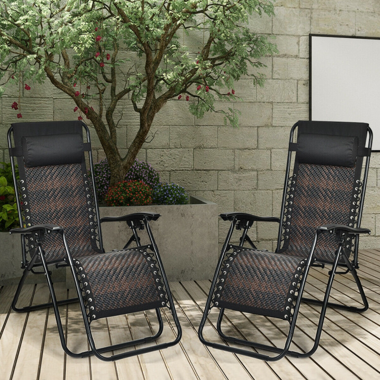 2 Pieces Folding Patio Rattan Zero Gravity Lounge Chair-BrownCostway Gallery View 6 of 13