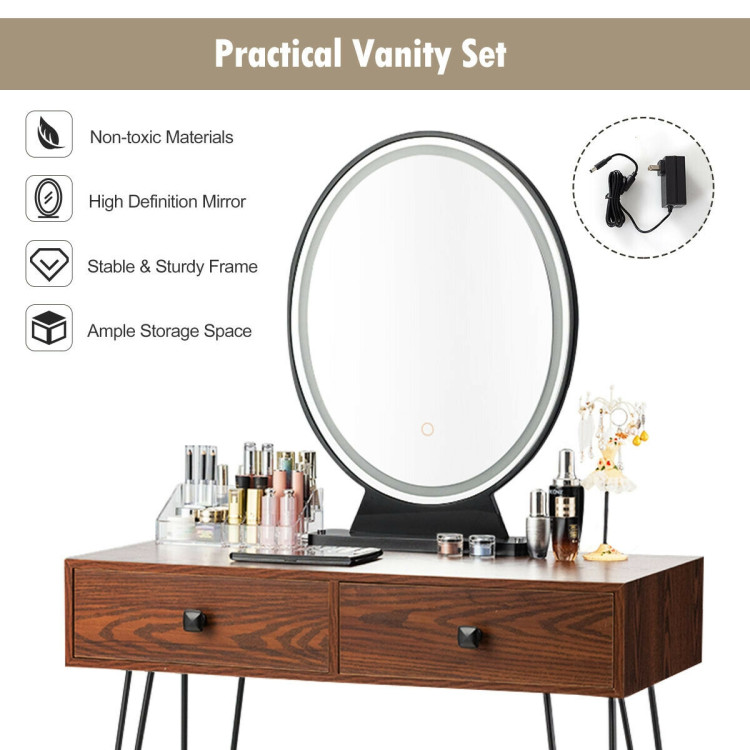 Industrial Makeup Dressing Table with 3 Lighting Modes-WalnutCostway Gallery View 6 of 13