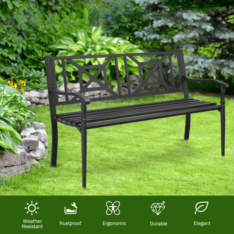 Patio Garden Bench with Powder Coated Steel FrameCostway Gallery View 3 of 12