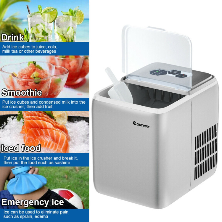 44 lbs Portable Countertop Ice Maker Machine with Scoop-SilverCostway Gallery View 9 of 11