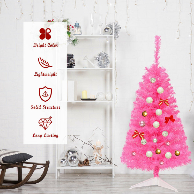 3 ft Premium Artificial Christmas Mini Tree with Stand-PinkCostway Gallery View 2 of 8