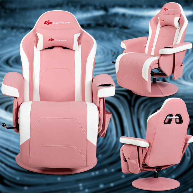 Ergonomic High Back Massage Gaming Chair with Pillow-PinkCostway Gallery View 7 of 12