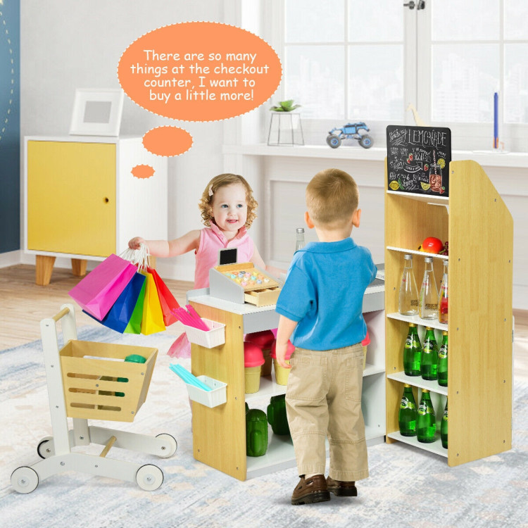 Grocery Store Playset Pretend Play Supermarket Shopping SetCostway Gallery View 6 of 14