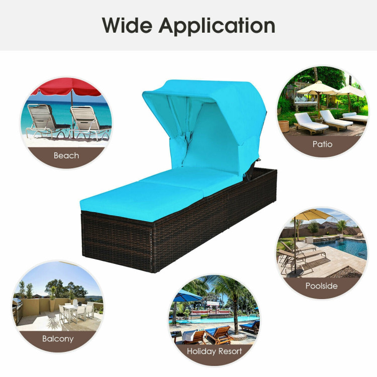 Outdoor Chaise Lounge Chair with Folding Canopy-TurquoiseCostway Gallery View 5 of 12