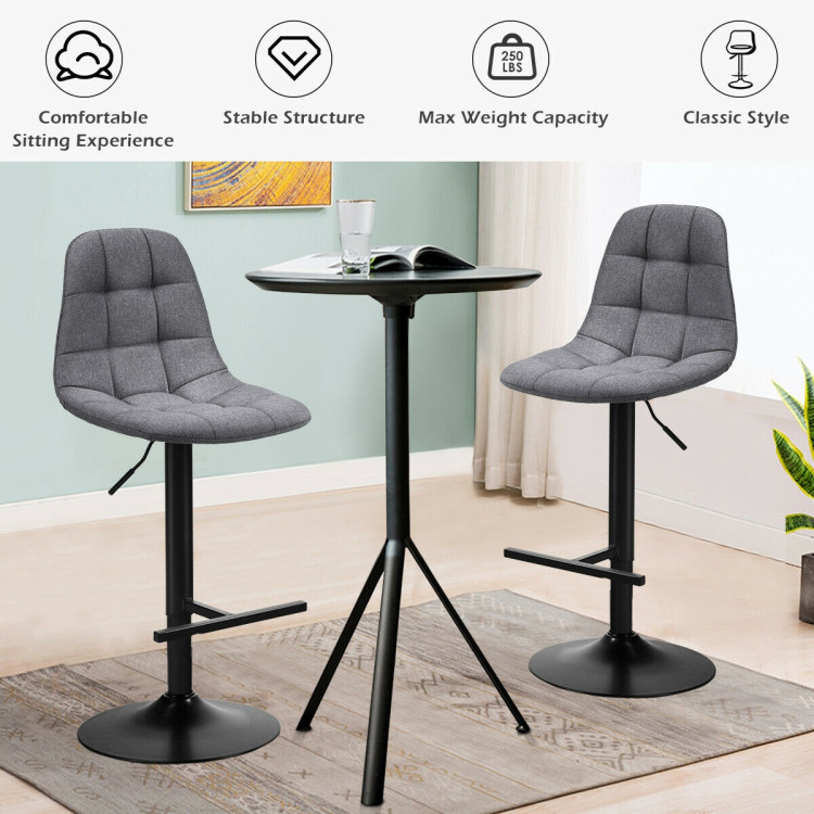 2Pcs Adjustable Bar Stools Swivel Counter Height Linen Chairs -GrayCostway Gallery View 9 of 12