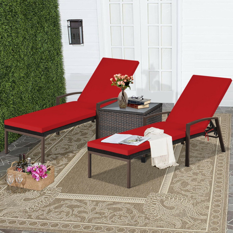 2 Pieces Patio Rattan Adjustable Back Lounge Chair with Armrest and Removable Cushions-RedCostway Gallery View 7 of 12