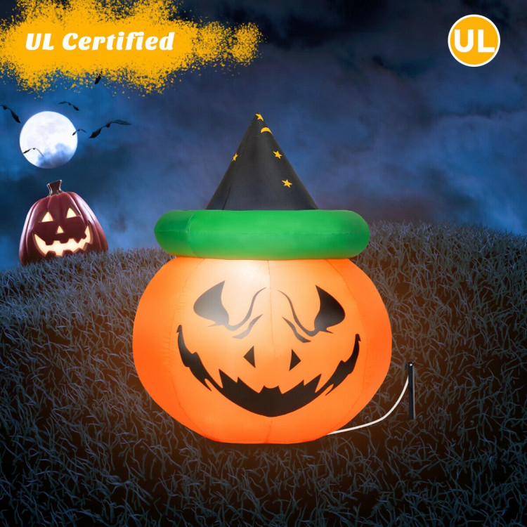 4 Feet Halloween Inflatable LED Pumpkin with Witch HatCostway Gallery View 7 of 12