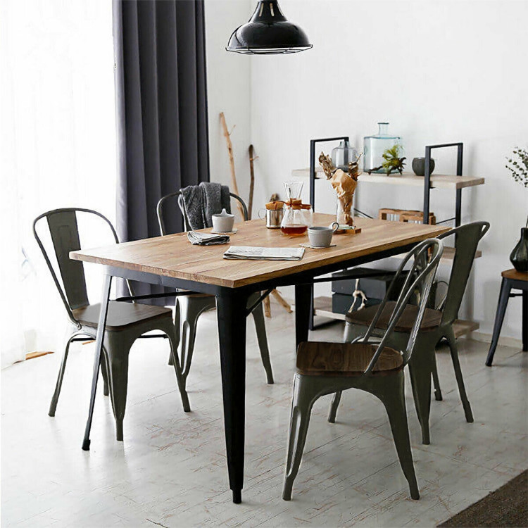 4 Pieces Tolix Style Metal Dining Chairs with Stackable Wood SeatCostway Gallery View 15 of 23