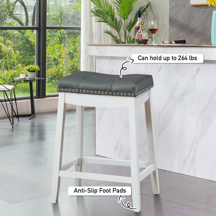 Set of 2 24-Inch Height Backless Counter Stool with Footrest-WhiteCostway Gallery View 3 of 9
