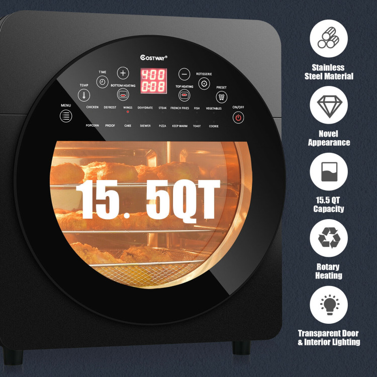 16-in-1 Air Fryer 15.5 QT Toaster Rotisserie Dehydrator Oven-BlackCostway Gallery View 6 of 12