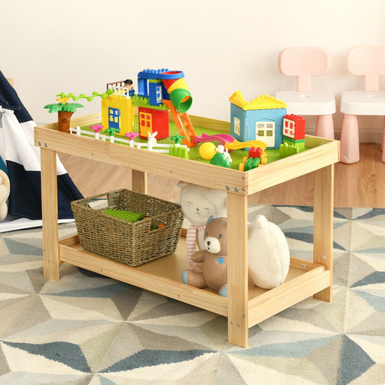 Solid Multifunctional Wood Kids Activity Play Table-NaturalCostway Gallery View 6 of 12
